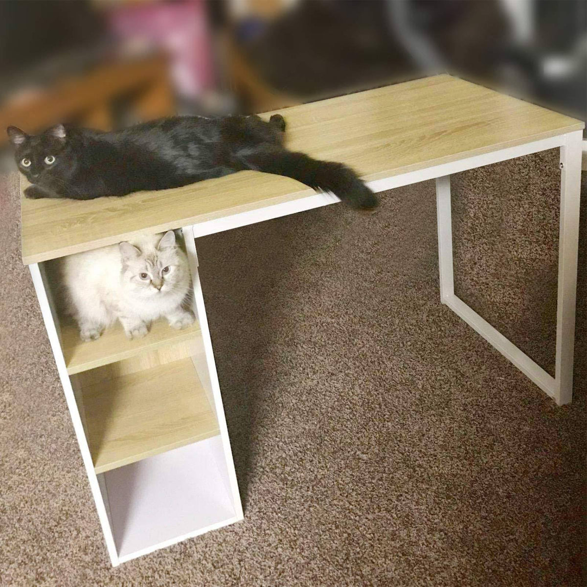 Wood Computer Desk with 5 Side Shelves L384