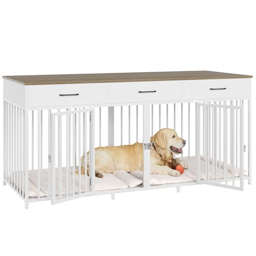 White 71" Wide Double Dog Crate with 3 Drawers Y281597
