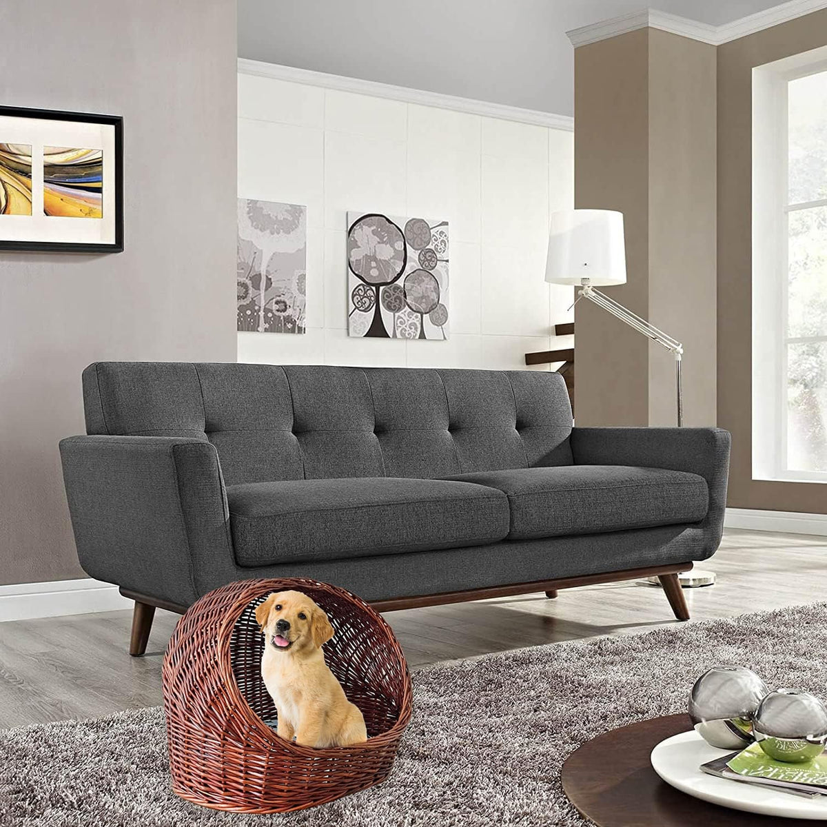 Willow Basket Cat House with Cushion Q687