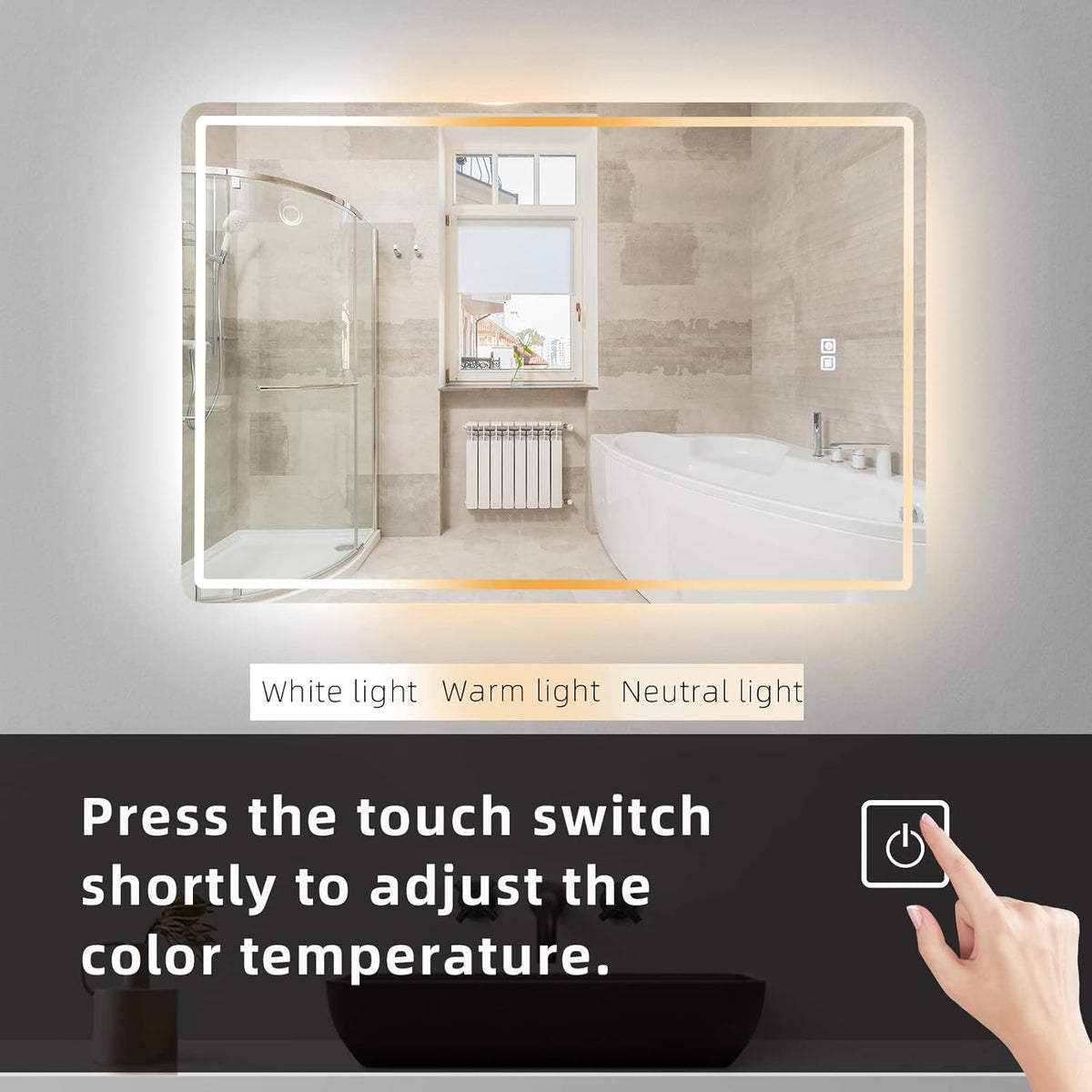 20 x 28 inch LED Bathroom Mirror, Anti-Fog Dimmable 3-Tone Lighted Vanity Mirror Q597