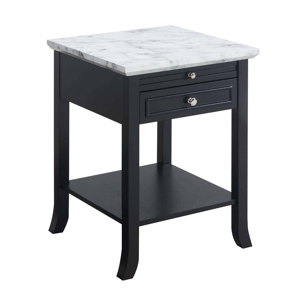 White Faux Marble End Table with Drawer K2899