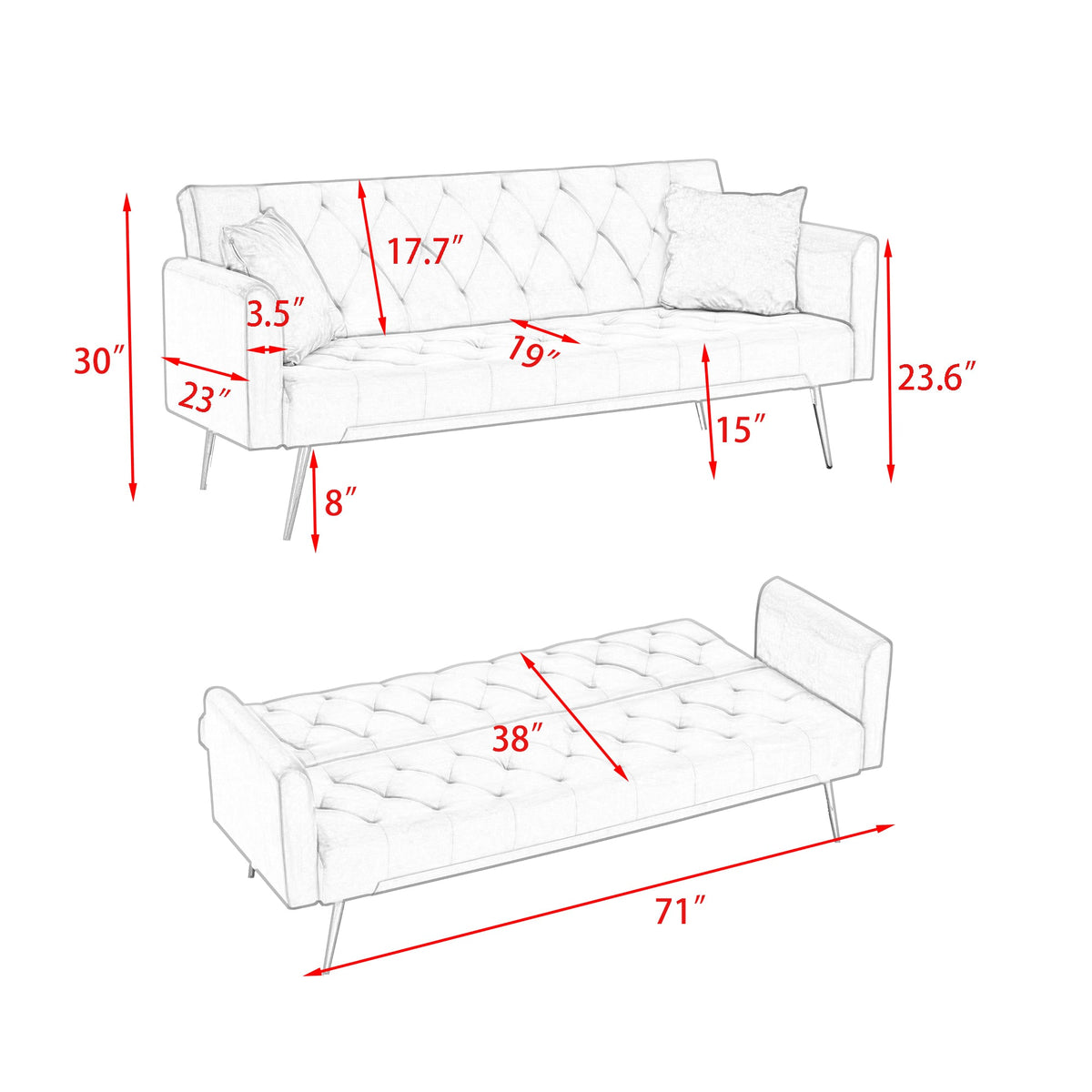 Convertible Sofa Bed Green N886