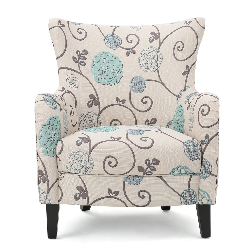 White and Blue Floral Fabric Club Chair U35916