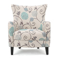 White and Blue Floral Fabric Club Chair U35916