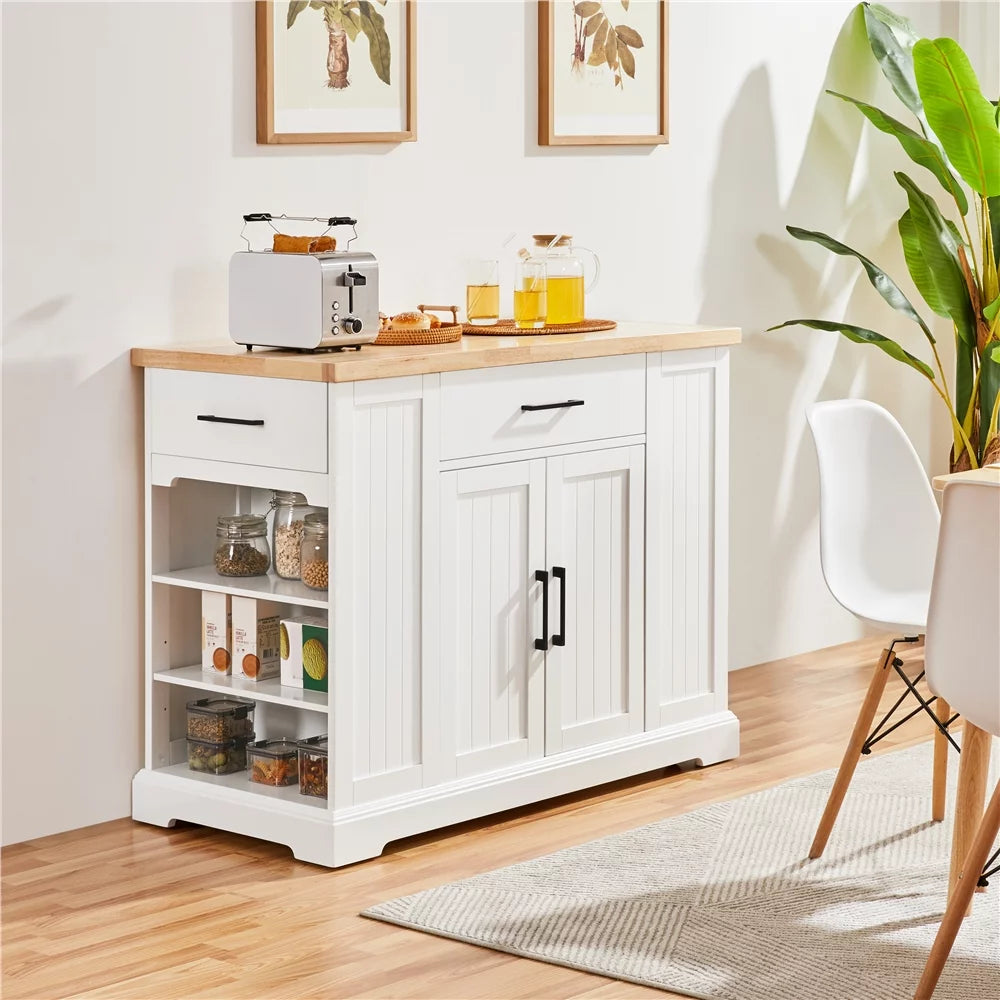 White Wooden Rolling Kitchen Island with Drawer J225549