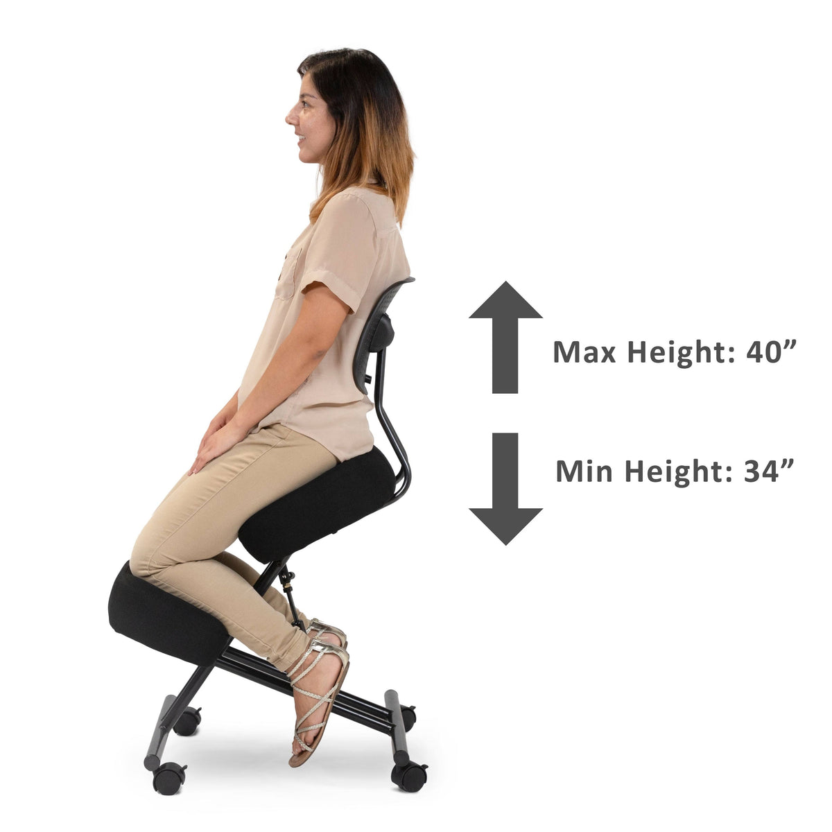 Black Height Adjustable Kneeling Chair with Back Support L9253
