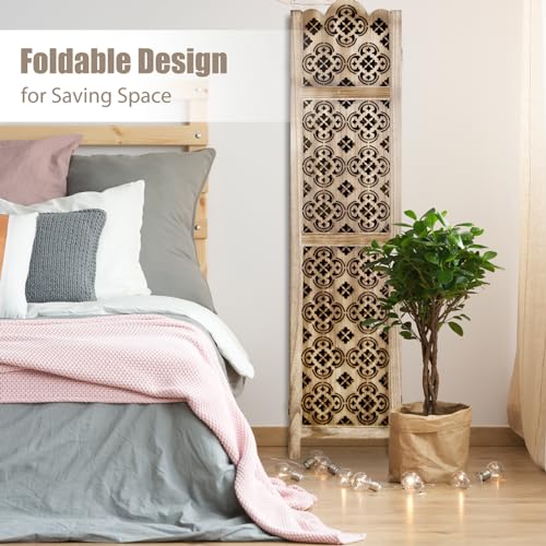 Grey 6 Panel Room Divider with Hand Carved Folding Privacy Screen N629