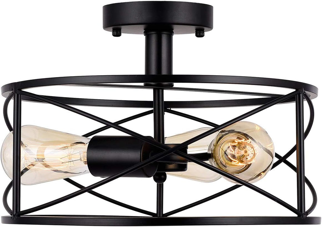 Industrial 3-Light Semi-Flush Mount Ceiling Light with Metal Cage (Brushed Nickel) D76309