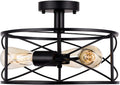 Industrial 3-Light Semi-Flush Mount Ceiling Light with Metal Cage (Brushed Nickel) D76309