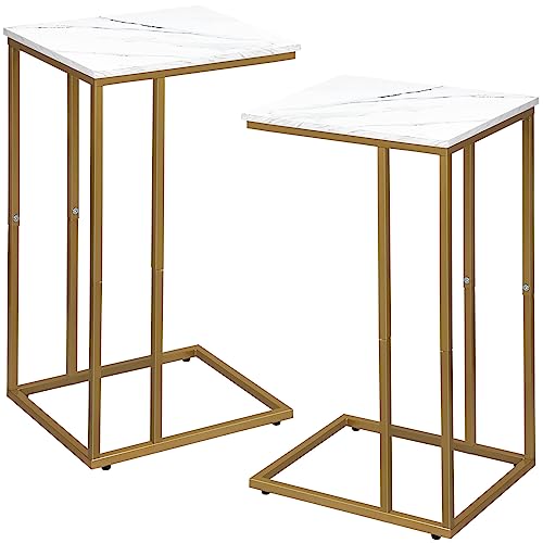 White Marble C Shaped Side Table Set of 2 R37908
