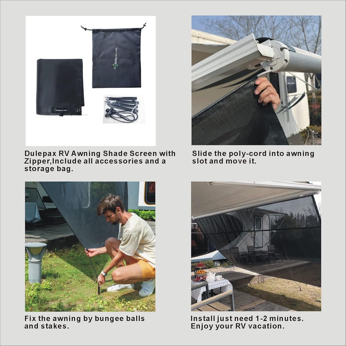 RV Awning Shade Screen with Zipper 9'X15'3'' G4108