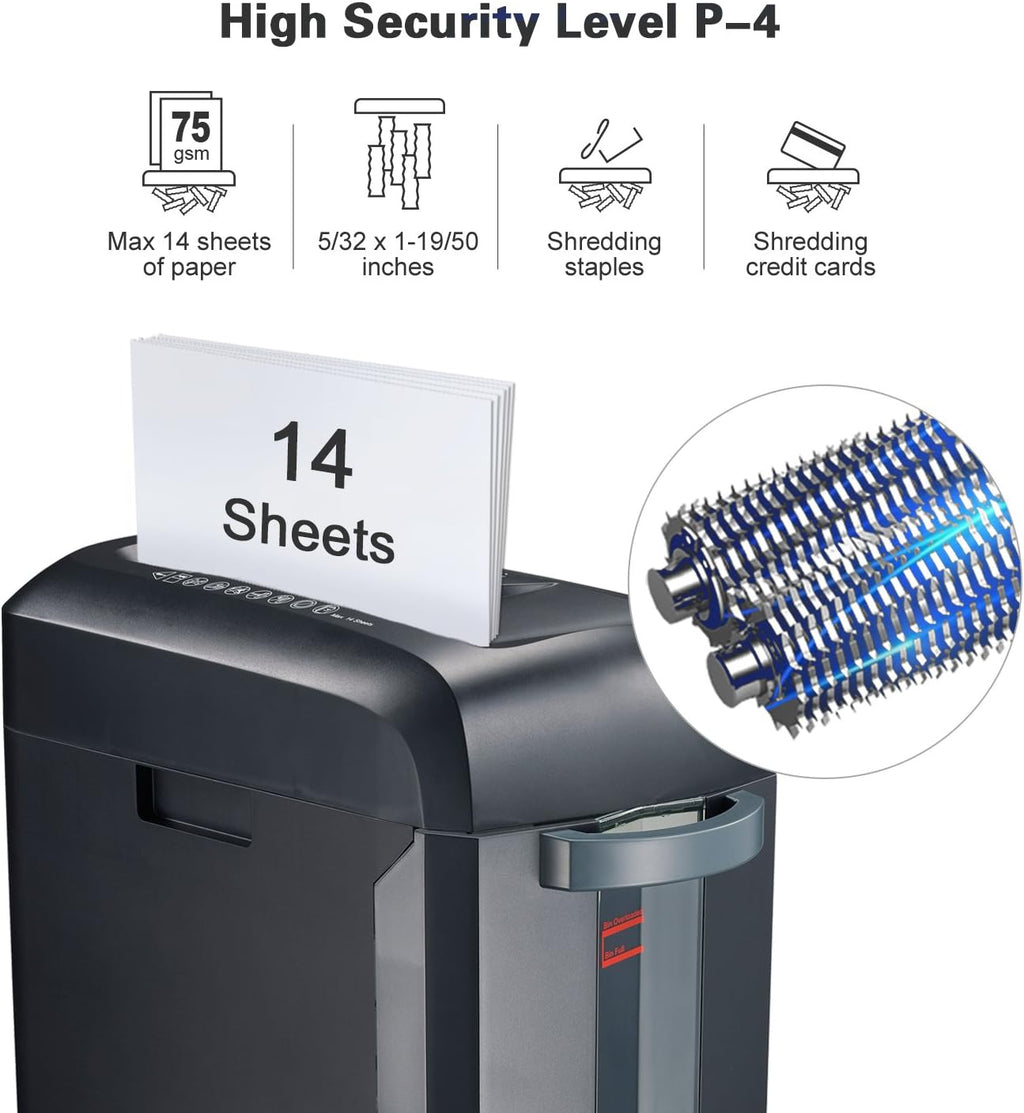 14-Sheet Cross-Cut Heavy Duty Paper and Credit Card Shredder with 5 Gallons Pullout Basket W46132