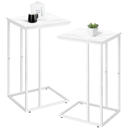 White Marble C Shaped Side Table Set of 2 R37908
