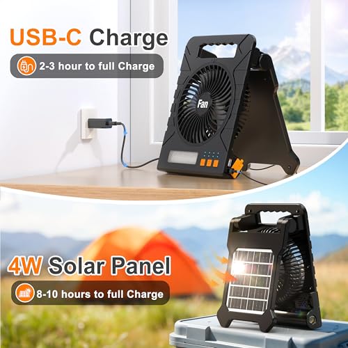 Solar Powered 4000mAh Portable Table Fan with LED Lantern P3816