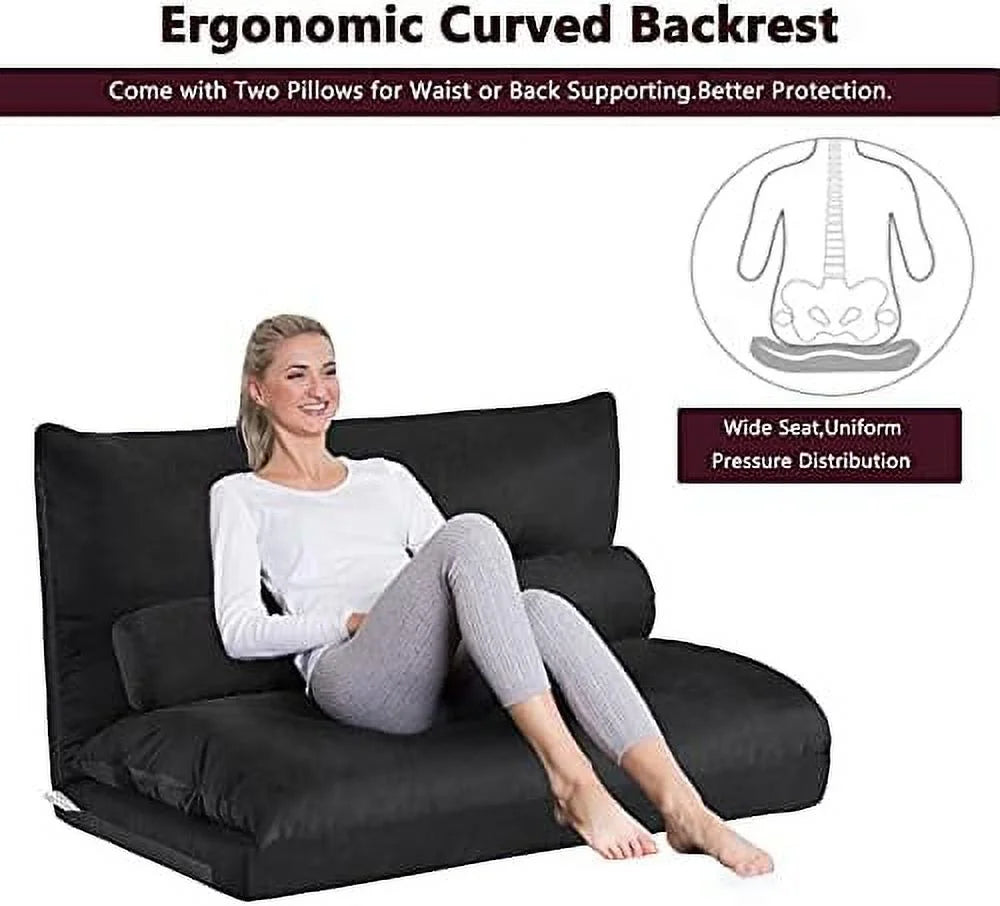 Adjustable Fabric Floor Couch Sofa Bed with Two Pillows B864