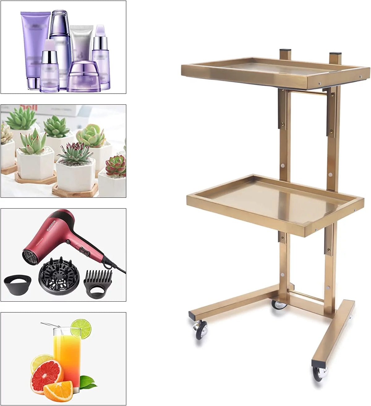 Foldable Metal 2-Tier Cart Trolley with 4 Swivel Casters B389