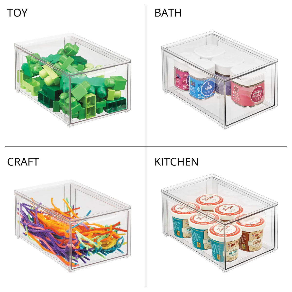 Clear Plastic Stackable Storage Organizer with Drawer O599