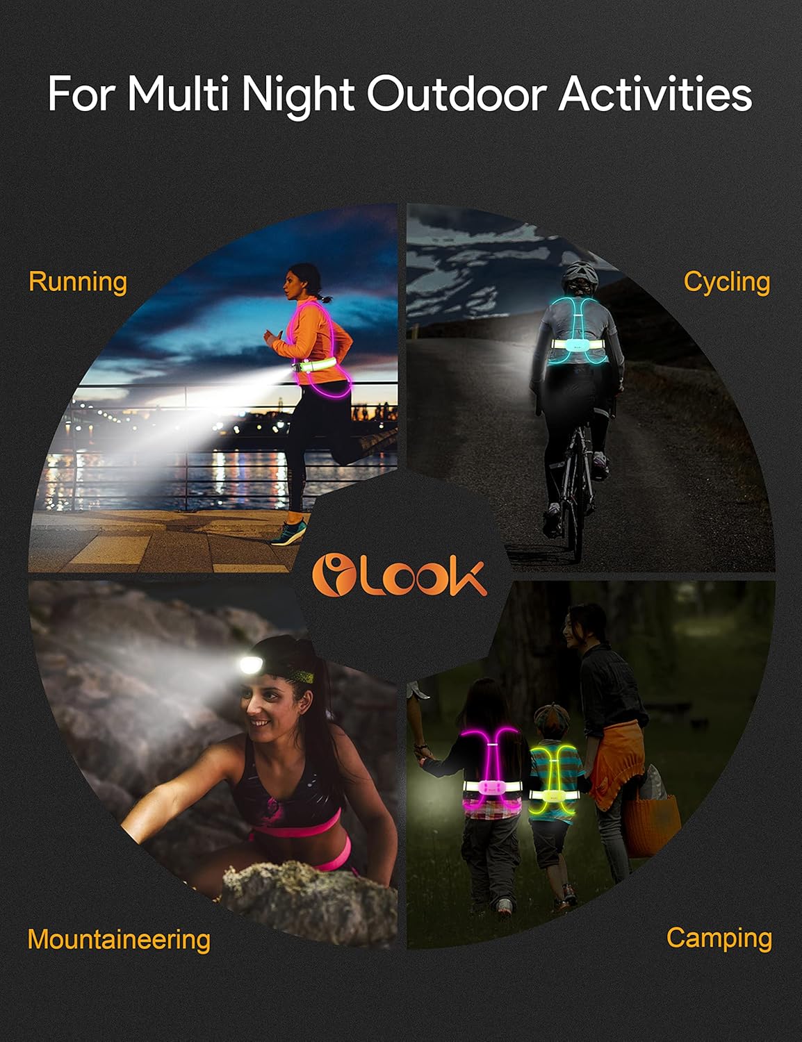 High Visibility LED Light Up Vest, 360° Reflective Safety Gear, Rechargeable Waterproof, L-Green V593974
