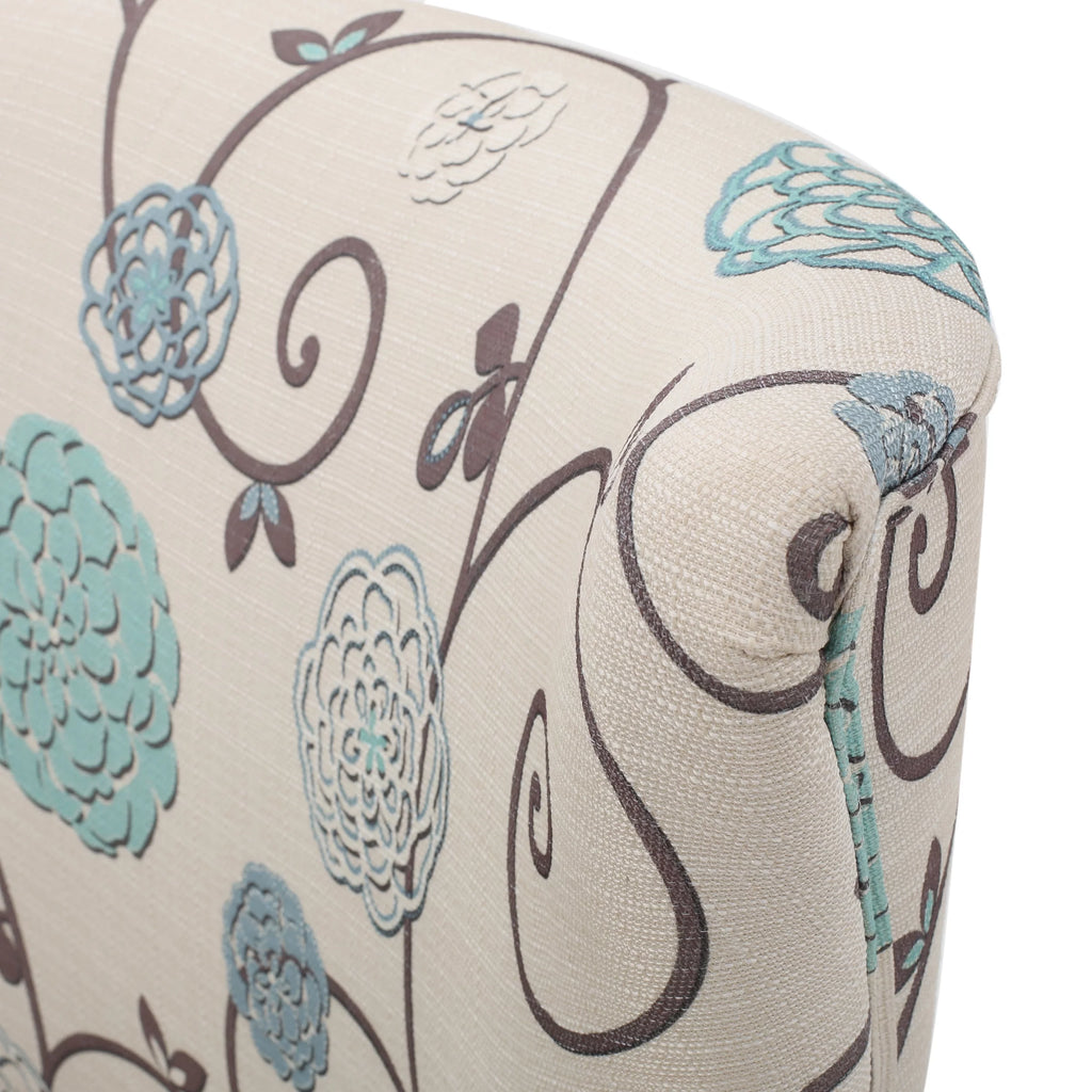 White and Blue Floral Fabric Club Chair U35916