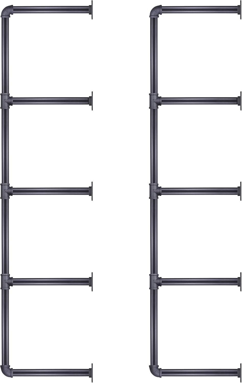 5 Tier Wall Mount Iron Pipe Shelf, 2 Pack 52 Inch Tall E364