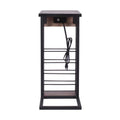 Dark Brown Wood & Metal Side Table with USB & Storage Rack F37283