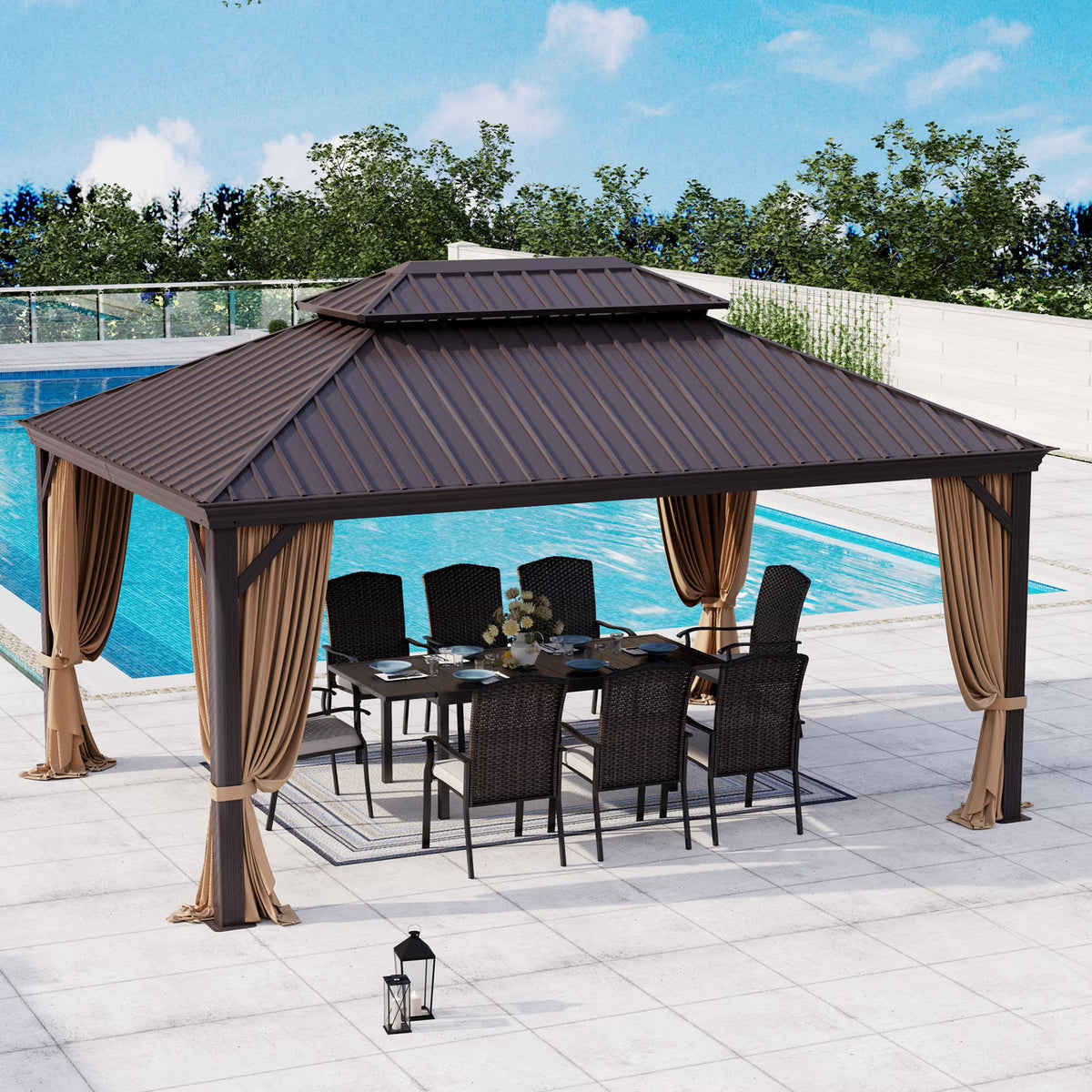 Brown Galvanized Steel Double Roof Patio Gazebo Y608