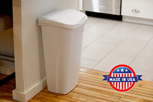 10 Gal Kitchen Trash Can with Dual Swing Lid, Pack of 2, White D9879