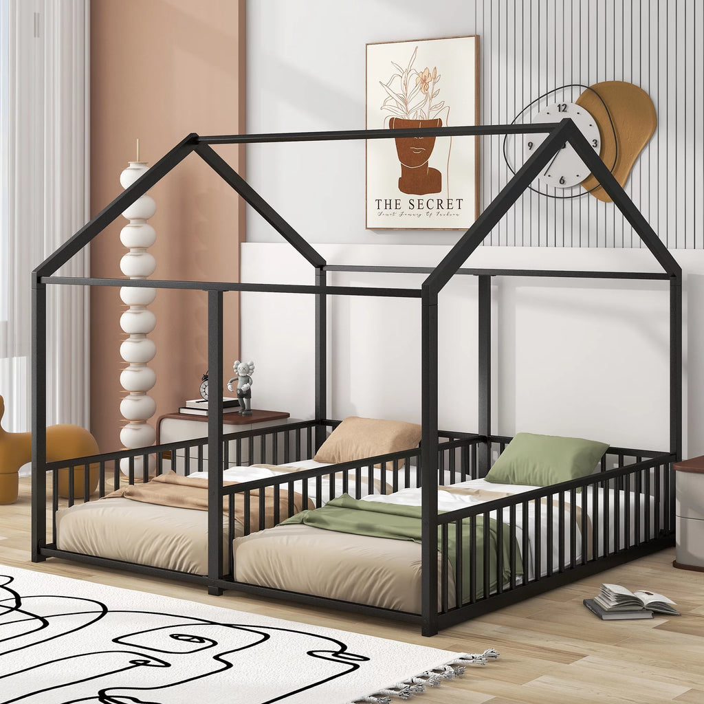 Black Twin Size Metal House Platform Beds Z709