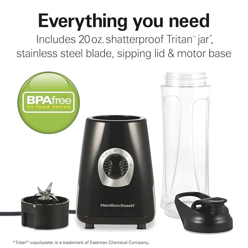 Portable Blender with 20 Oz Travel Jar, 600 Watt Motor and Stainless Steel Blades, Black Q25440