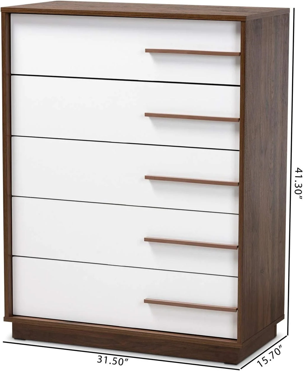 Two-Tone White And Walnut 5-Drawer Wood Chest R974507
