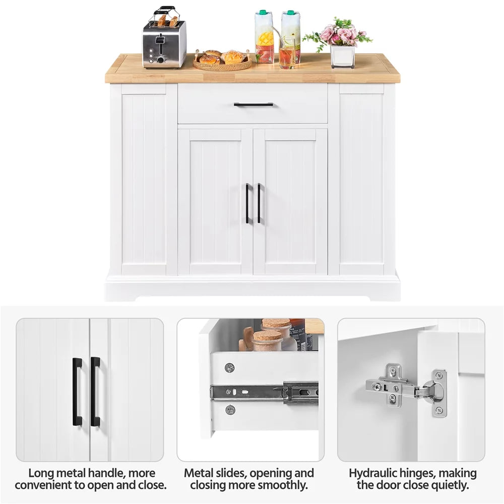White Wooden Rolling Kitchen Island with Drawer J225549