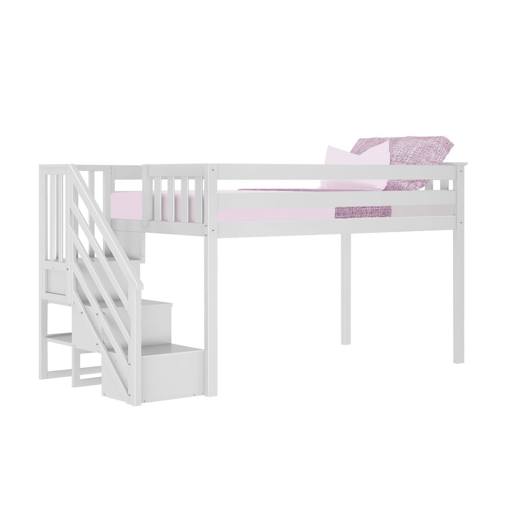 Twin-size Low Loft with Stairs - White G813979