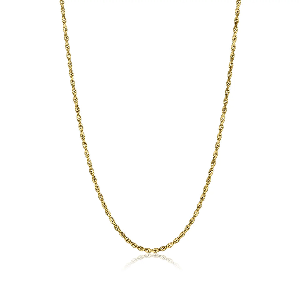 24k Yellow Gold Plated Stainless Steel Twisted Rope Chain Necklace 22 inches B490907