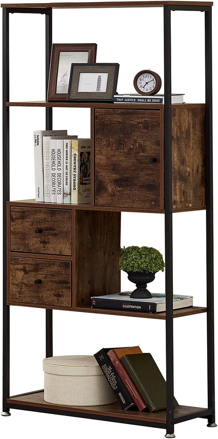 5 Tier Dark Brown Metal Frame Bookshelf A1925