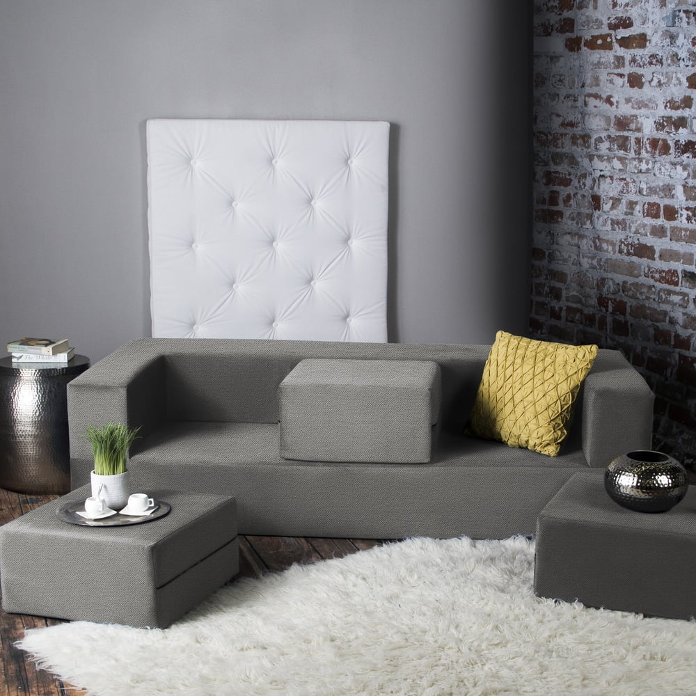 California King Convertible Sleeper Sofa and Ottomans Dove Grey Foam Polyester W254