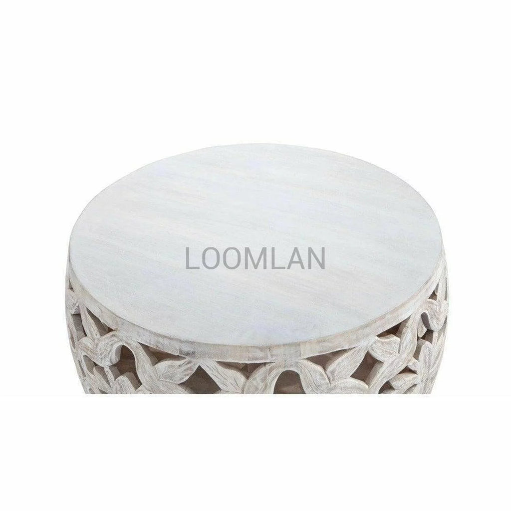 White Wash Drum Coffee Table Mango Wood Y141798