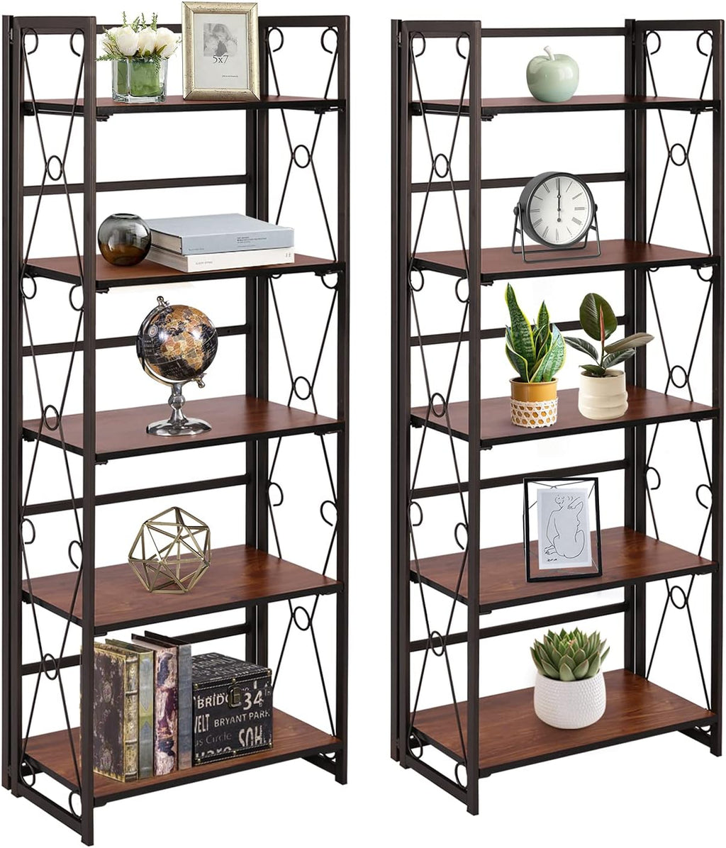 5 Tier Dark Brown Metal Frame Bookshelf A1925