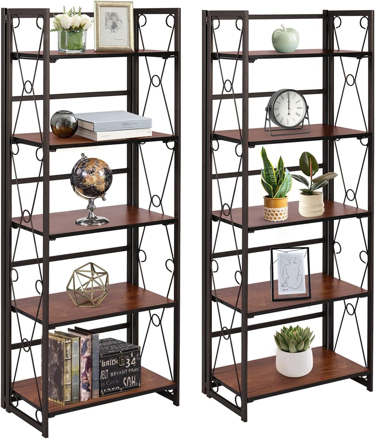 5 Tier Dark Brown Metal Frame Bookshelf A1925