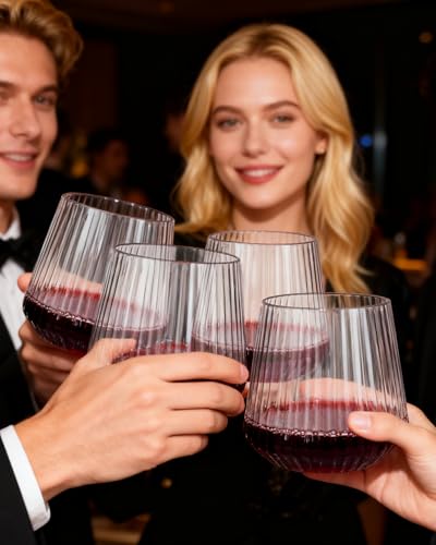 24 Pack 10 OZ Clear Plastic Wine Glasses with Stem S71602