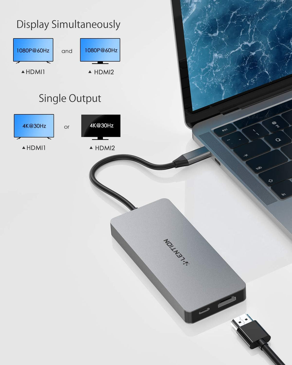 USB C Dual HDMI Hub with 4X USB 3.0, 2X 4K HDMI and 100W Type C Charging Adapter, Space Gray, Pack of 2 I856133