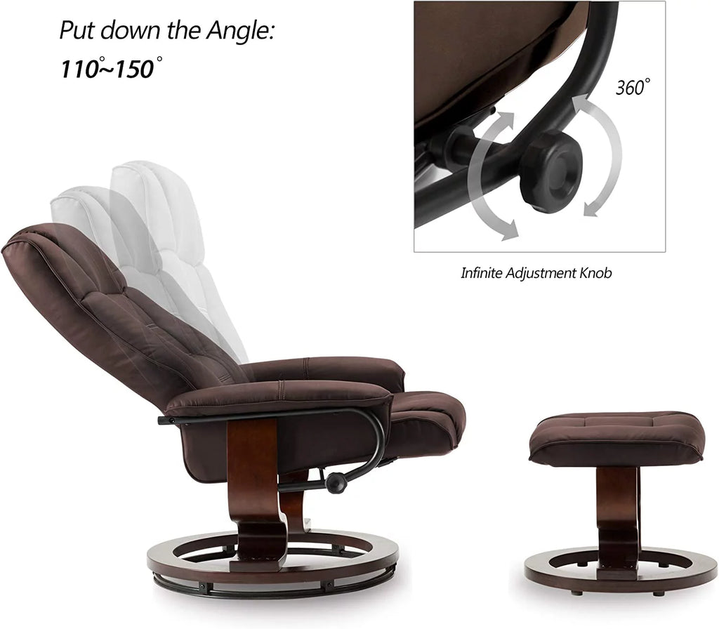 Cream White Faux Leather Swiveling Recliner Chair with Ottoman G3500