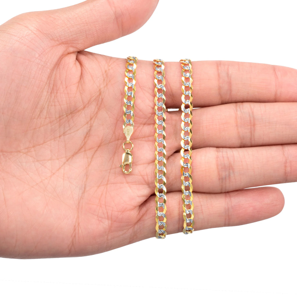 10k Yellow Gold Solid 5mm Cuban Chain Diamond Cut Pave Two Tone Bracelet M4930
