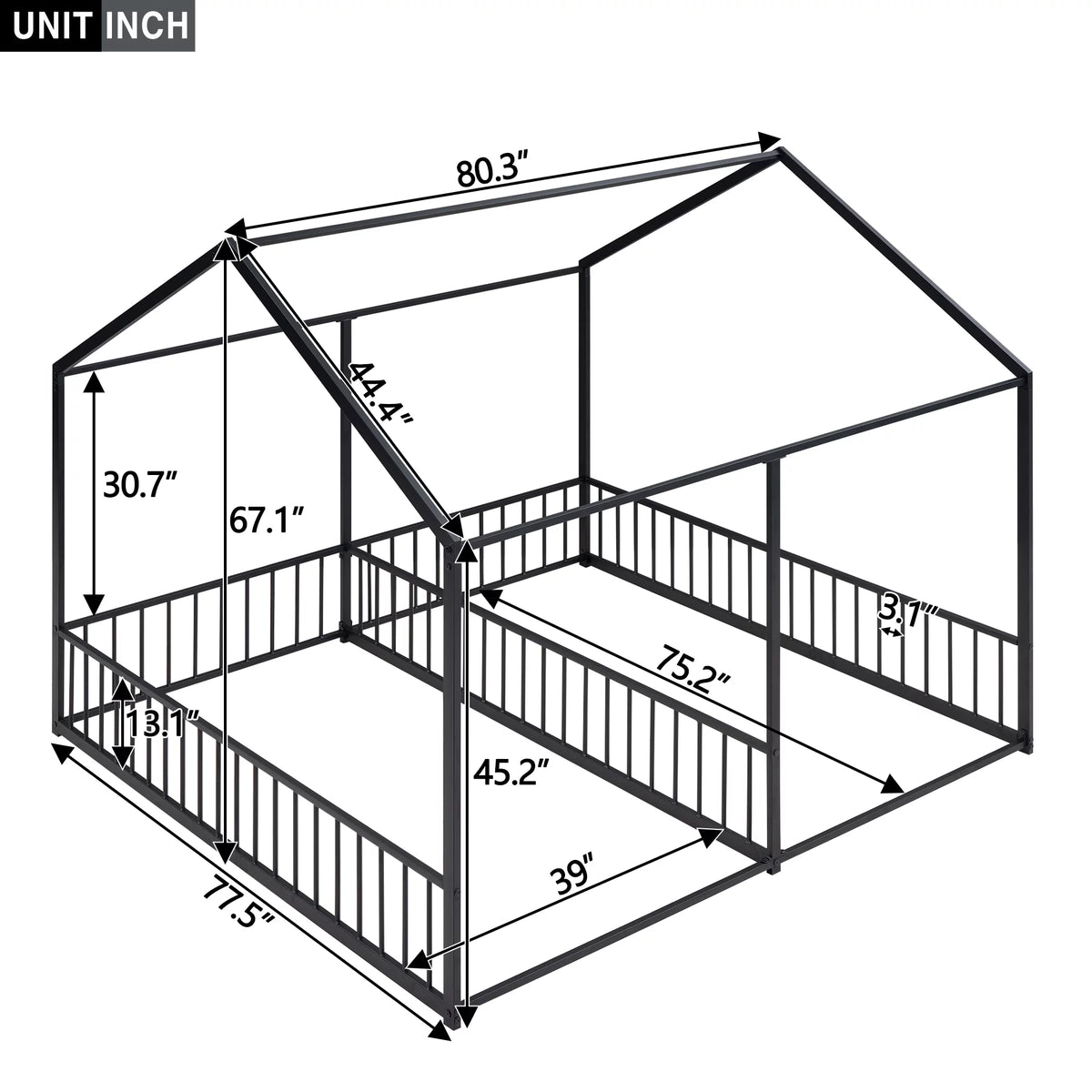 Black Twin Size Metal House Platform Beds Z709
