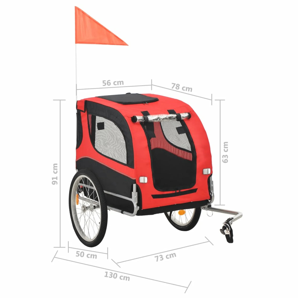 Red Black Folding Dog Bike Trailer with Mesh Windows and Safety Flag J33839