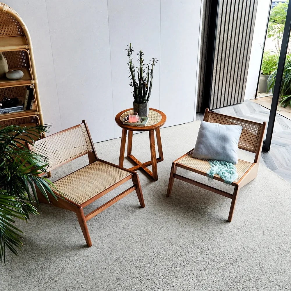 Walnut Rattan and Wood Lounge Chair Y636