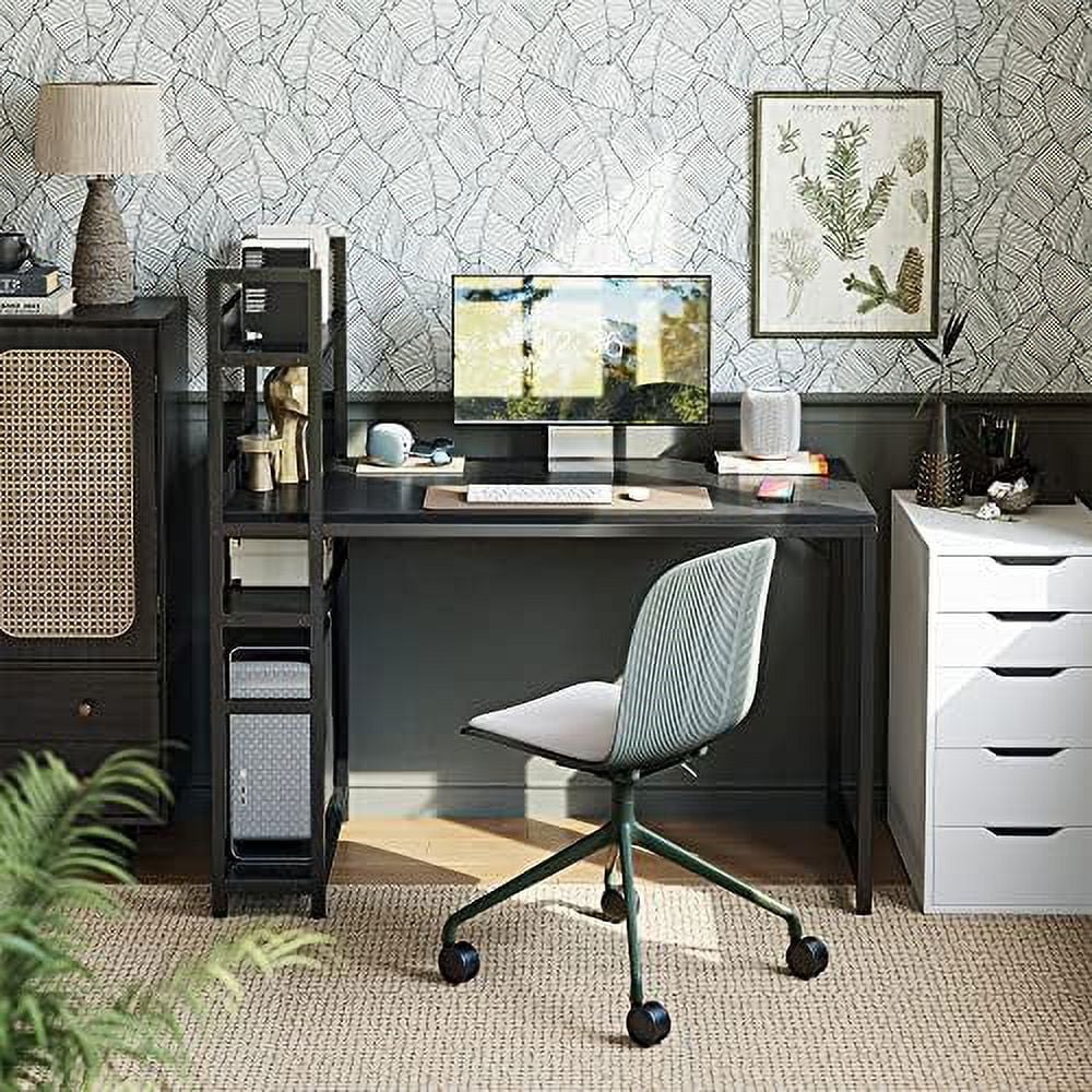 55 inch Black Computer Desk with Shelves M278