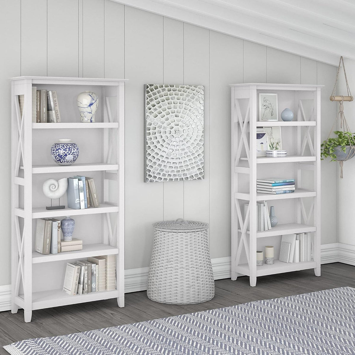 Pure White Oak 5 Shelf Bookcase Set Z29841