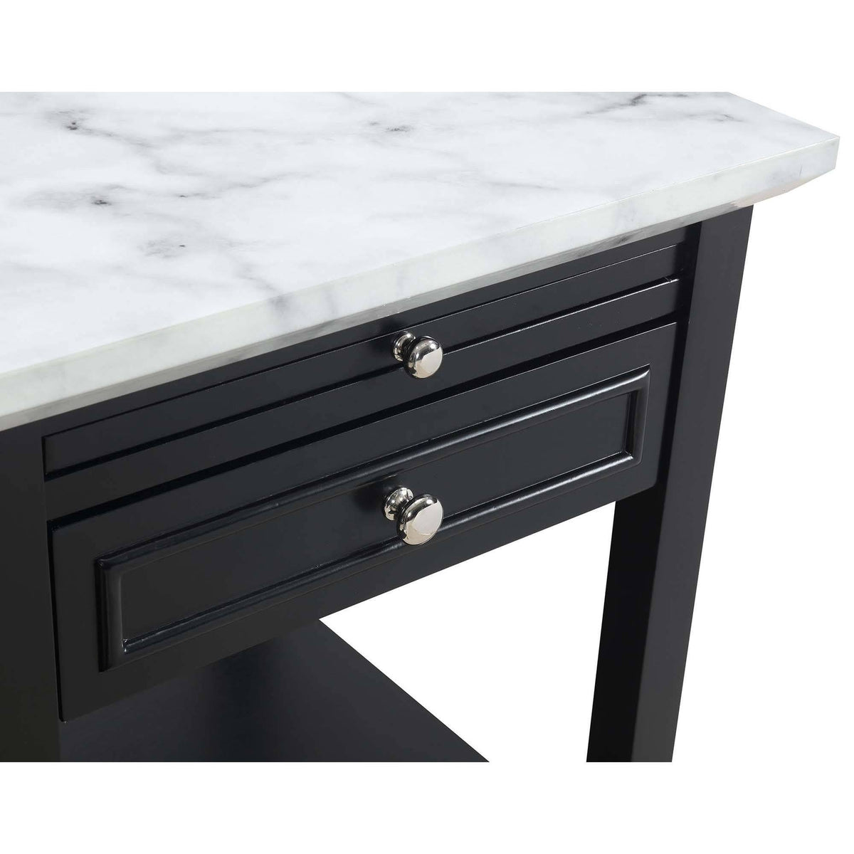 White Faux Marble End Table with Drawer K2899