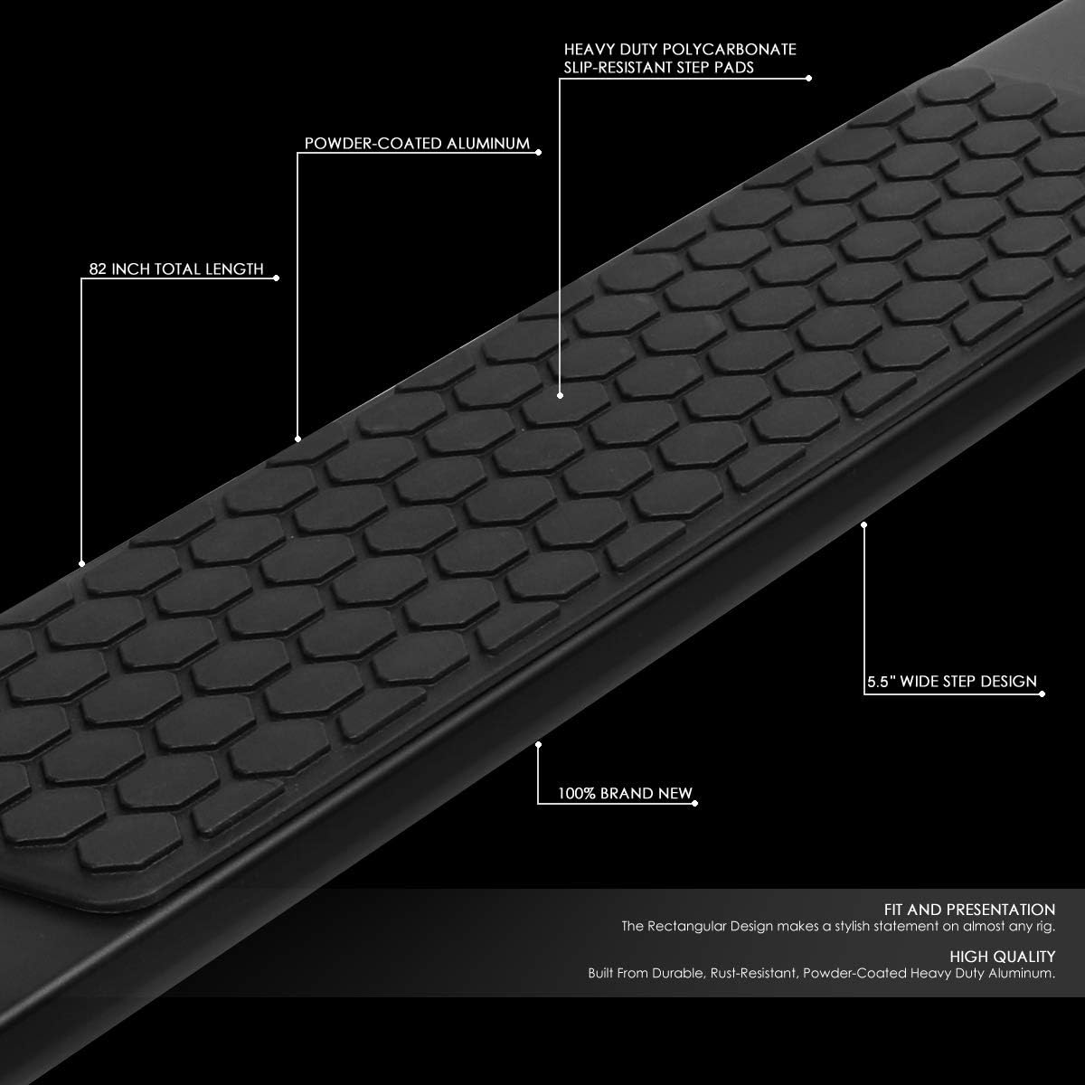 5.5 Inches Side Step Nerf Bar Running Boards Aluminum Black Powdercoated O1939