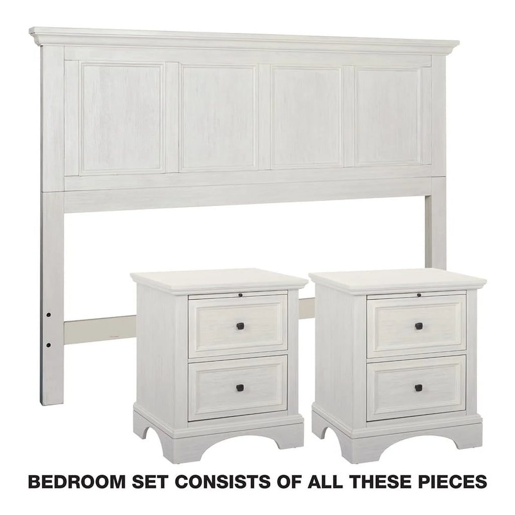 Queen 3pc Bedroom Set Rustic White Engineered Wood V1621